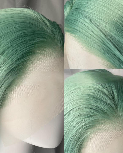 Synthetic lace frontal color wig straight---13*4---mint green color---pay 1 get 2