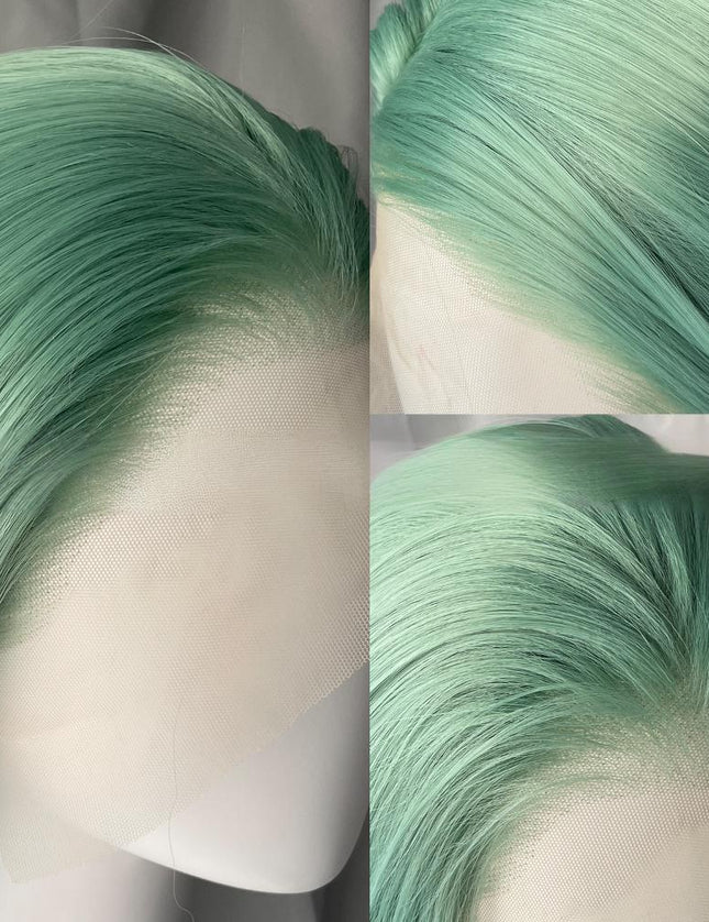 Synthetic lace frontal color wig straight---13*4---mint green color---pay 1 get 2