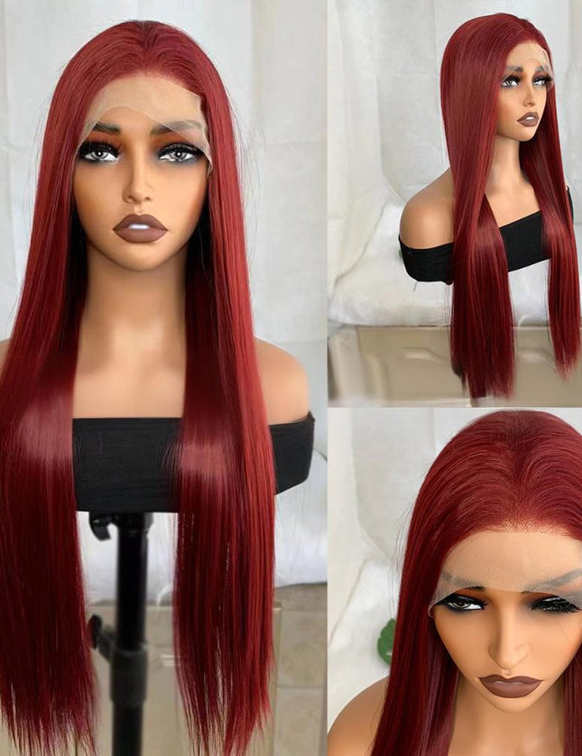 Synthetic lace frontal color wig straight---13*4--- burgundy color--pay 1 get 2
