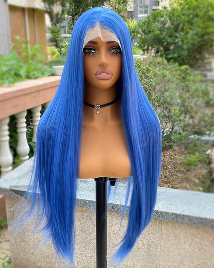 Synthetic lace frontal color wig straight---13*4---Deep sea blue color---pay 1 get 2