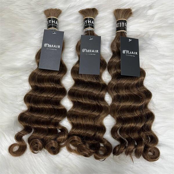 Cabello humano color castaño oscuro ondulado 12A a granel para trenzar