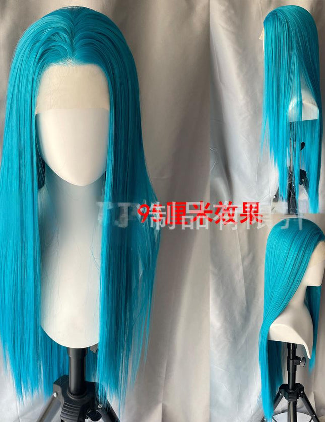 Synthetic lace frontal color wig straight---13*4---turquoise green color