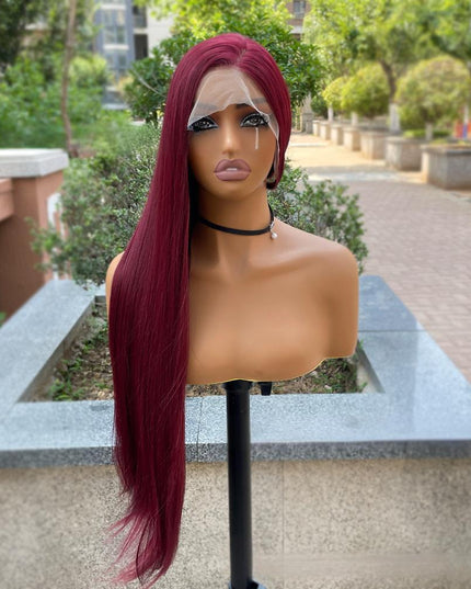 Synthetic lace frontal color wig straight---13*4---burgundy color---pay 1 get 2