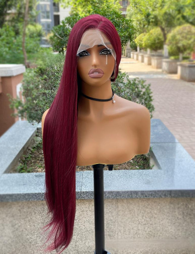 Synthetic lace frontal color wig straight---13*4---burgundy color---pay 1 get 2