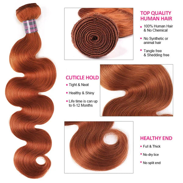 Ginger color body wave Virgin human Hair Bundle  1pc