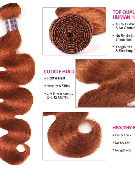 Ginger color body wave Virgin human Hair Bundle  1pc