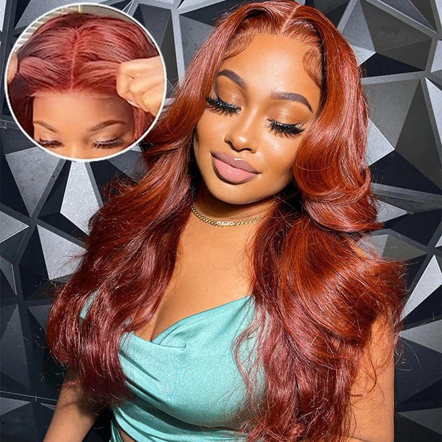 Reddish brown Color 33 4x4, 5*5 body wave Lace closure 100% Virgin Human Hair Wig 15A