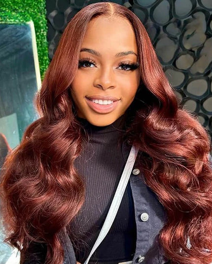 Reddish brown Color 33 4x4, 5*5 body wave Lace closure 100% Virgin Human Hair Wig 15A