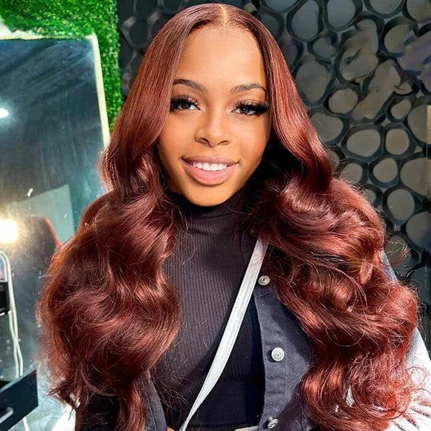 Reddish brown Color 33 4x4, 5*5 body wave Lace closure 100% Virgin Human Hair Wig 15A
