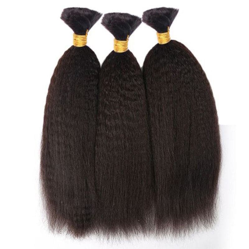 Cabello humano rizado, liso, color negro natural, 12A, a granel para trenzar