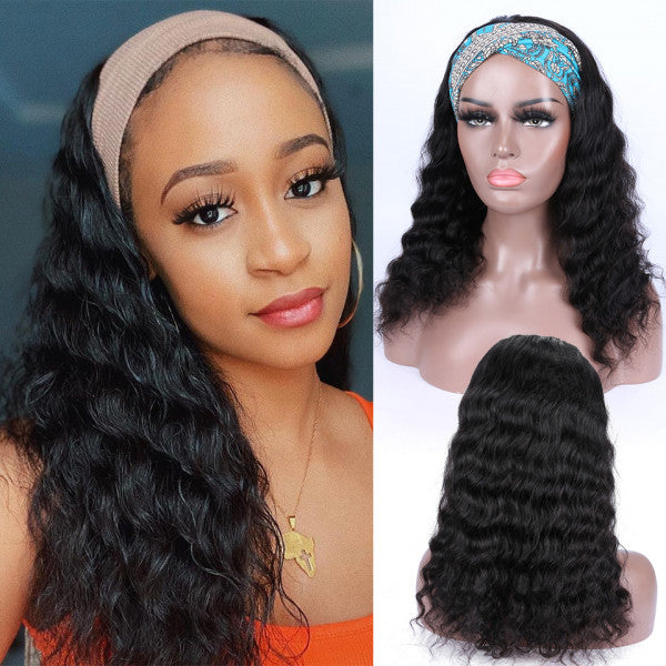 Natural color loose deep 100% Virgin Human Hair headband wig