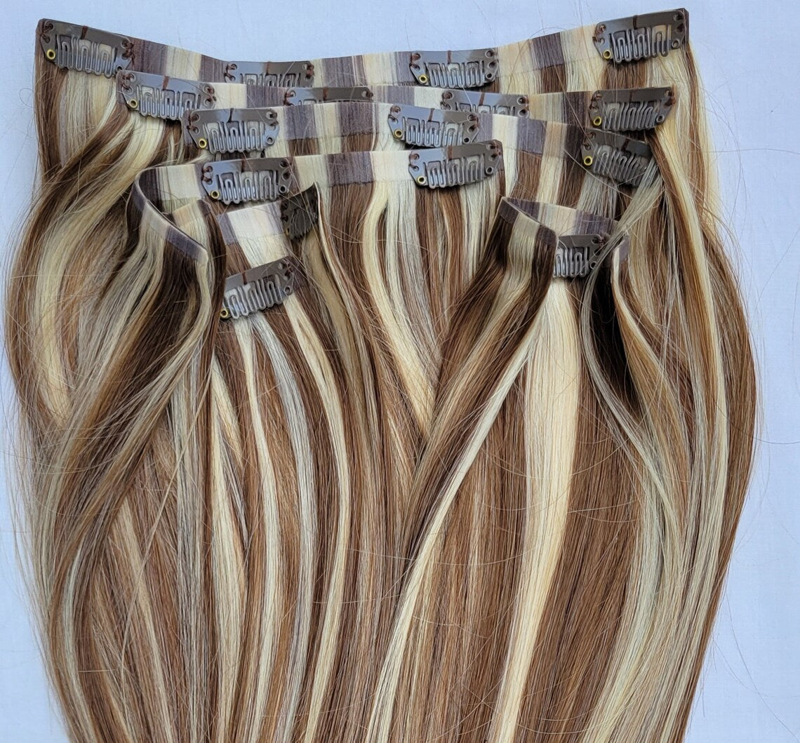 PU clip hair extensions---Color P6/613