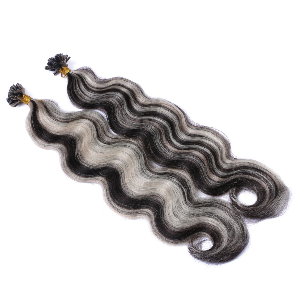 U tip hair extensions- 1B and grey Color- body wave