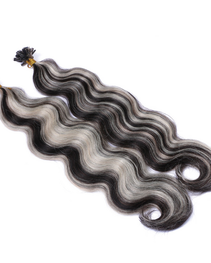 U tip hair extensions- 1B and grey Color- body wave