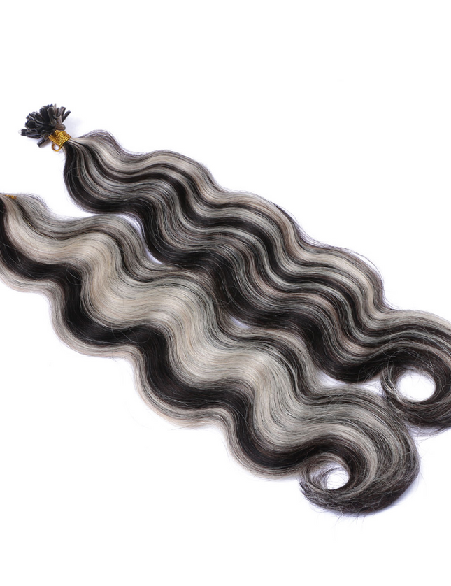 U tip hair extensions- 1B and grey Color- body wave