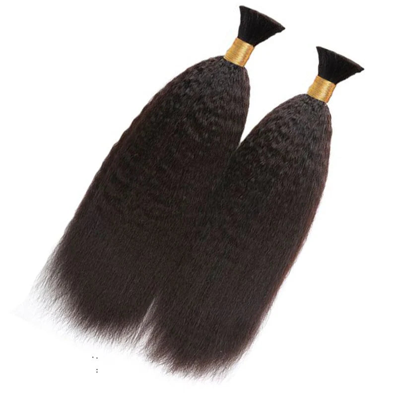 Cabello humano rizado, liso, color negro natural, 12A, a granel para trenzar