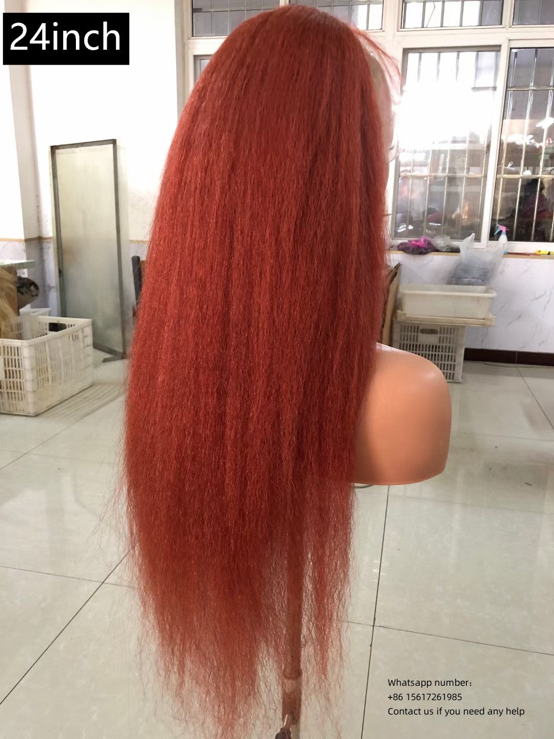 Kinky straight burnt red Lace Frontal 13x4，  180% density 100% Virgin Human Hair Transparent LACE Wig