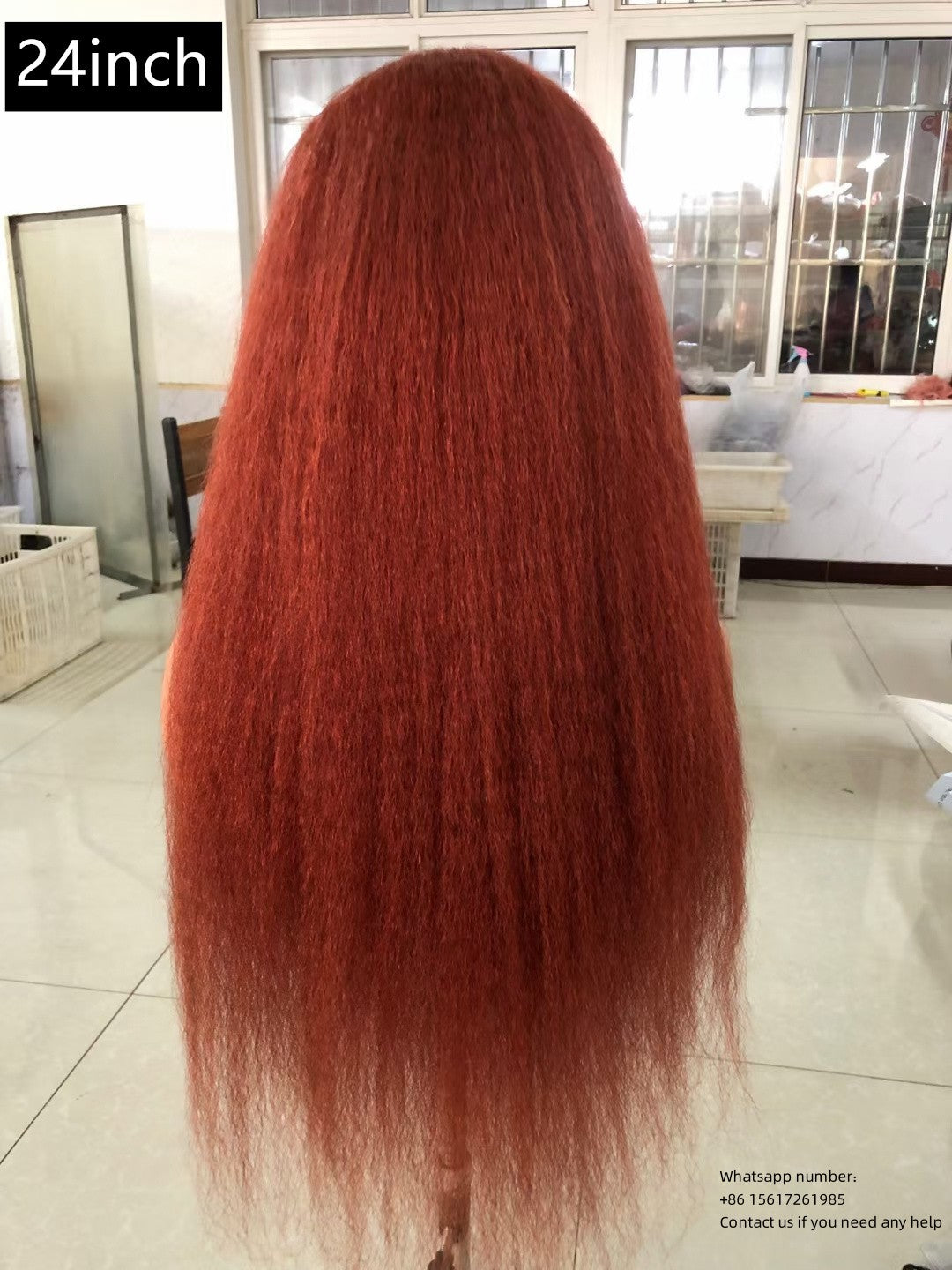 Kinky straight burnt red Lace Frontal 13x4，  180% density 100% Virgin Human Hair Transparent LACE Wig