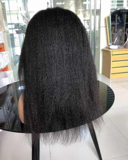 Kinky straight black color Lace Frontal 13x4 Virgin Human Hair LACE Wig 15A