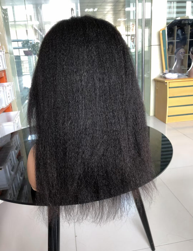 Kinky straight black color Lace Frontal 13x4 Virgin Human Hair LACE Wig 15A