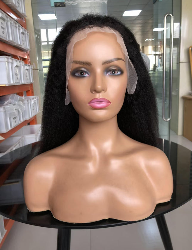 Kinky straight black color Lace Frontal 13x4 Virgin Human Hair LACE Wig 15A