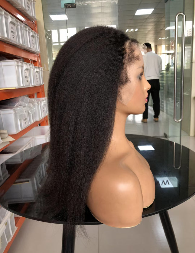 Kinky straight black color Lace Frontal 13x4 Virgin Human Hair LACE Wig 15A