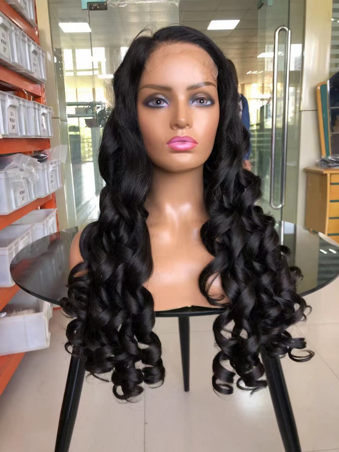 Big pixie wave Natural Black 4x4，5x5 Transparent Lace closure 100% Virgin Human Hair LACE Wig 180% density