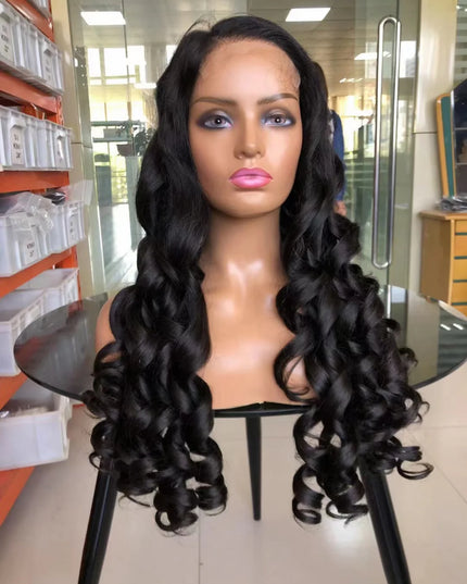 Loose wave Natural Black 4x4，5x5 Lace closure 100% Virgin Human Hair Wig 15A