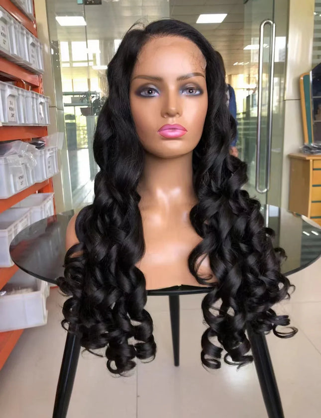 Loose wave Natural Black 4x4，5x5 Lace closure 100% Virgin Human Hair Wig 15A