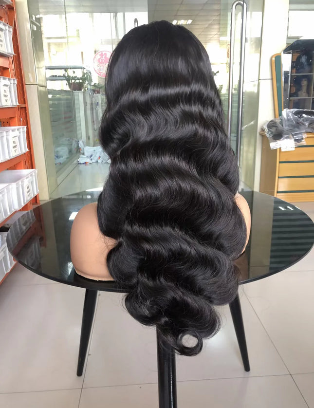 Natural Black body wave 4x4，5x5 Lace closure 100% Virgin Human Hair Wig 15A