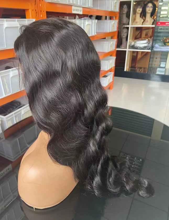 Natural Black body wave 4x4，5x5 Lace closure 100% Virgin Human Hair Wig 15A