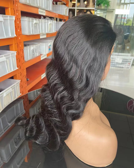 Natural Black body wave 4x4，5x5 Lace closure 100% Virgin Human Hair Wig 15A