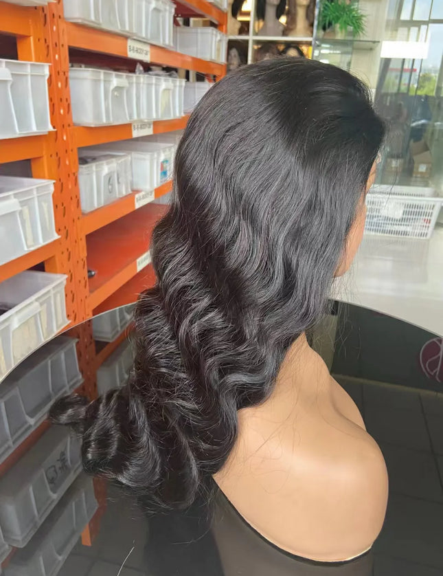 Natural Black body wave 4x4，5x5 Lace closure 100% Virgin Human Hair Wig 15A