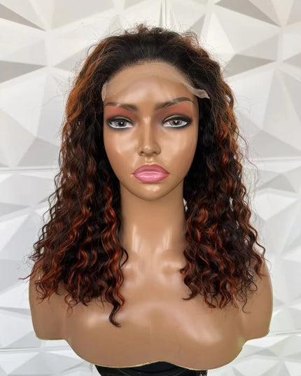 P1B/dark 350 water wave 4x4，5x5 Lace closure 100% Virgin Human Hair Wig 15A