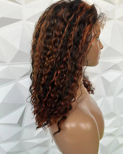 P1B/dark 350 water wave 4x4，5x5 Lace closure 100% Virgin Human Hair Wig 15A