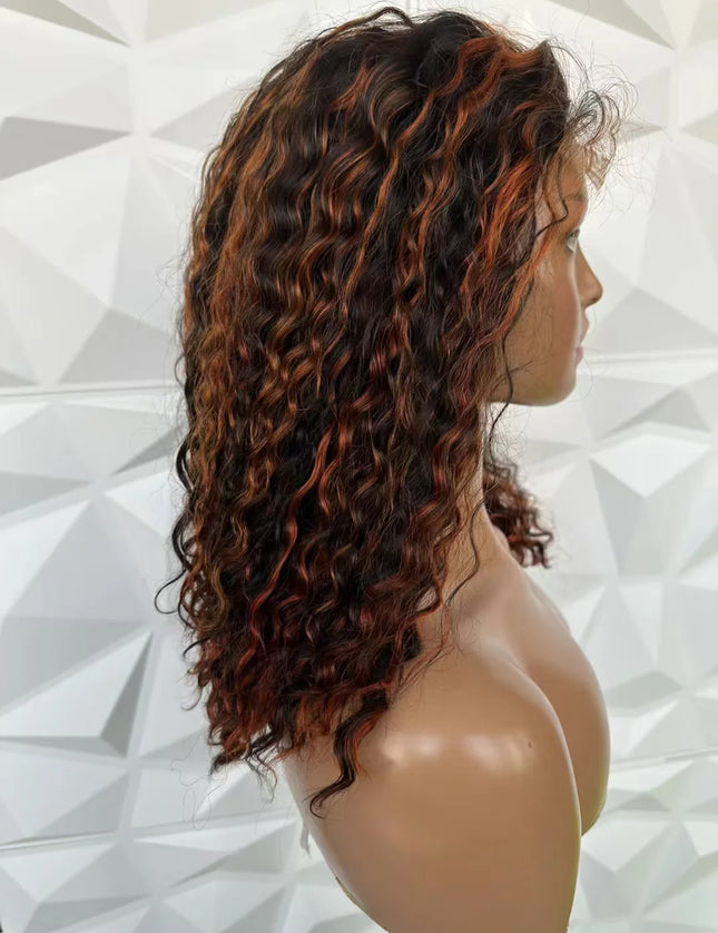 P1B/dark 350 water wave 4x4，5x5 Lace closure 100% Virgin Human Hair Wig 15A