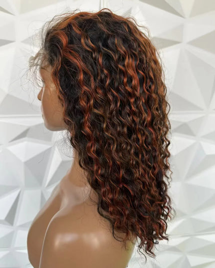 P1B/dark 350 water wave 4x4，5x5 Lace closure 100% Virgin Human Hair Wig 15A