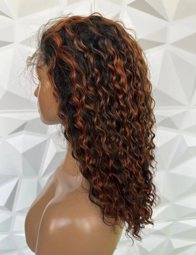 P1B/dark 350 water wave 4x4，5x5 Lace closure 100% Virgin Human Hair Wig 15A