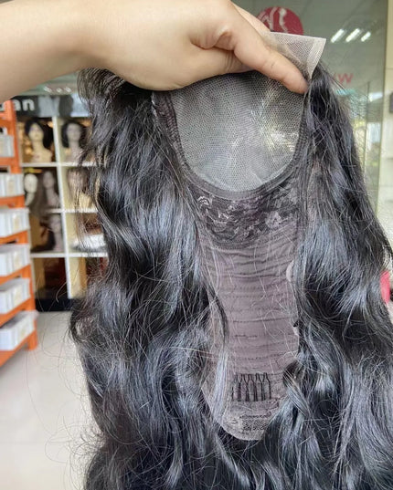 Fashion wave Natural Black 4x4，5x5 Lace closure 100% Virgin Human Hair Wig 15A