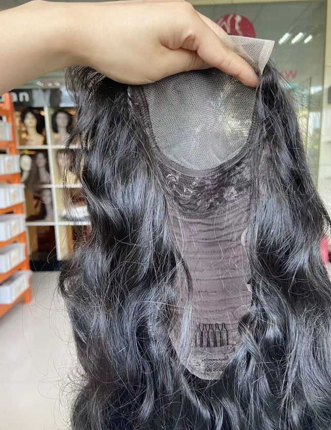 Fashion wave Natural Black 4x4，5x5 Lace closure 100% Virgin Human Hair Wig 15A