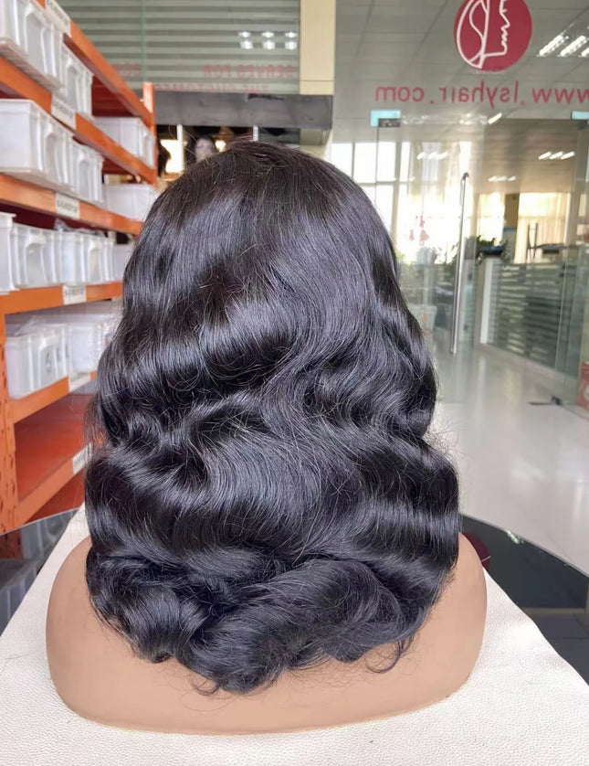 Fashion wave Natural Black 4x4，5x5 Lace closure 100% Virgin Human Hair Wig 15A