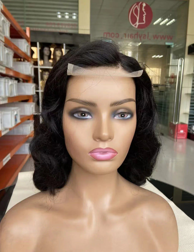 Fashion wave Natural Black 4x4，5x5 Lace closure 100% Virgin Human Hair Wig 15A