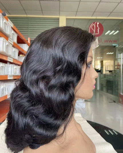 Fashion wave Natural Black 4x4，5x5 Lace closure 100% Virgin Human Hair Wig 15A