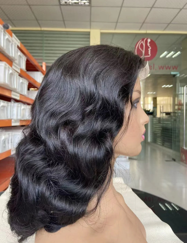 Fashion wave Natural Black 4x4，5x5 Lace closure 100% Virgin Human Hair Wig 15A