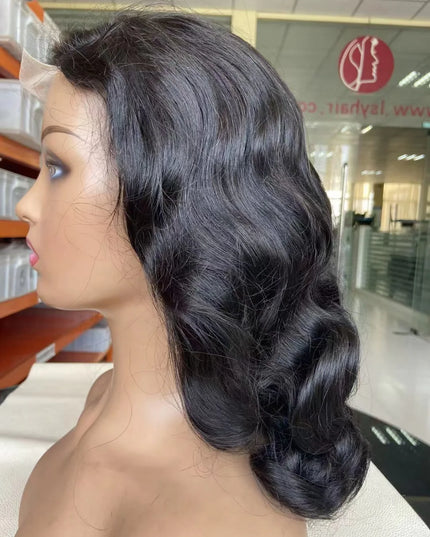 Fashion wave Natural Black 4x4，5x5 Lace closure 100% Virgin Human Hair Wig 15A