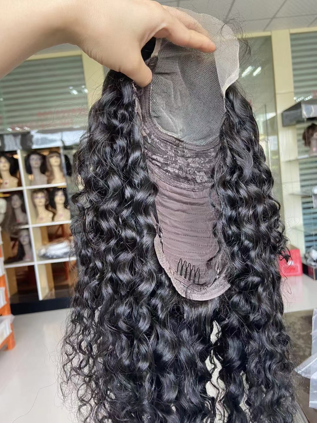 Water wave Natural Black 4x4，5x5 Transparent Lace closure 100% Virgin Human Hair LACE Wig 180% density