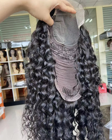 Water wave Natural Black 4x4，5x5 Lace closure 100% Virgin Human Hair LACE Wig 15A