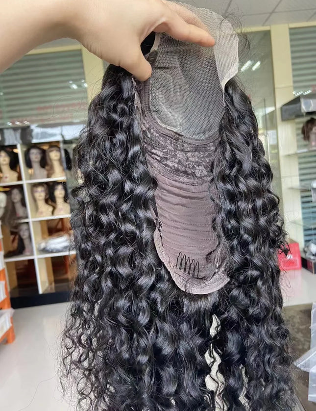 Water wave Natural Black 4x4，5x5 Lace closure 100% Virgin Human Hair LACE Wig 15A