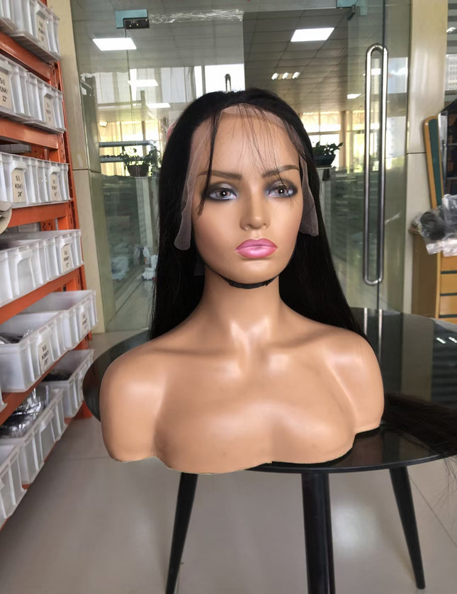 straight natural black color Lace Frontal 13x4 Virgin Human Hair Wig 15A