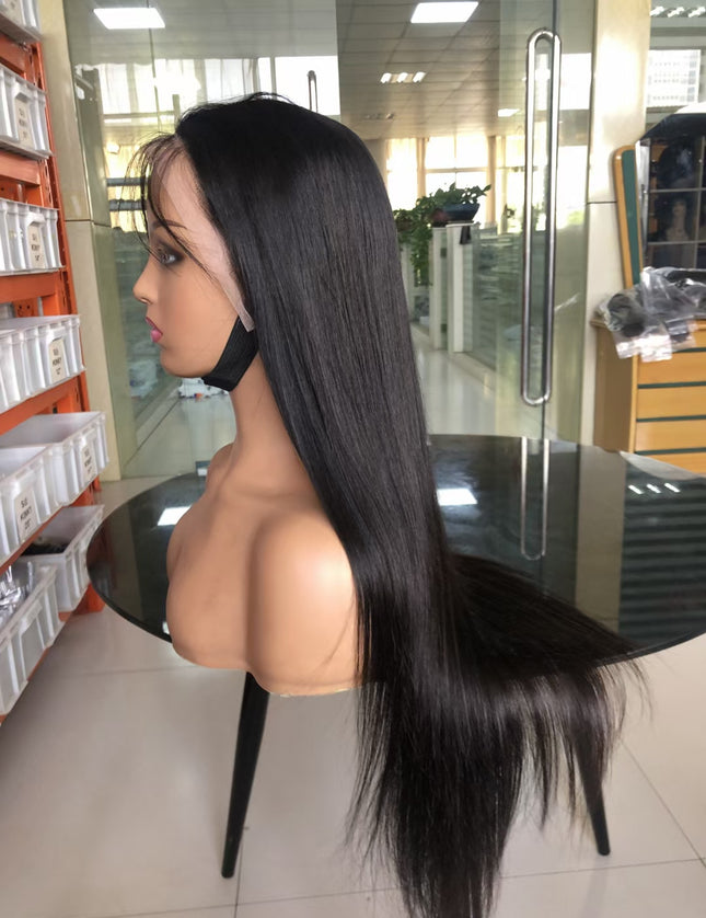 straight natural black color Lace Frontal 13x4 Virgin Human Hair Wig 15A